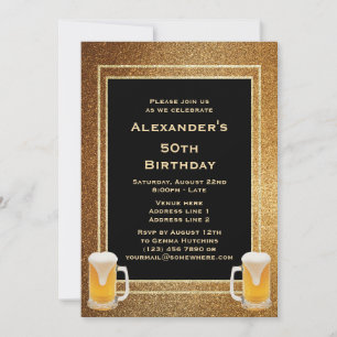 Convite Dourada Glitter Frame & Beer