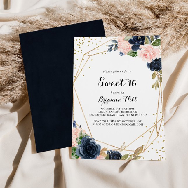 Convite Dourada Glitter Geométrico Doce 16 Festa de aniver (Criador carregado)