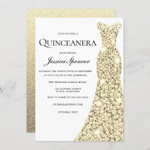 Convite Dourada Glitter Glitter Quinceanera Convide