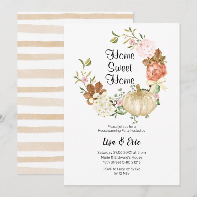 Convite Dourada Glitter Pumpkin House Party (Frente/Verso)