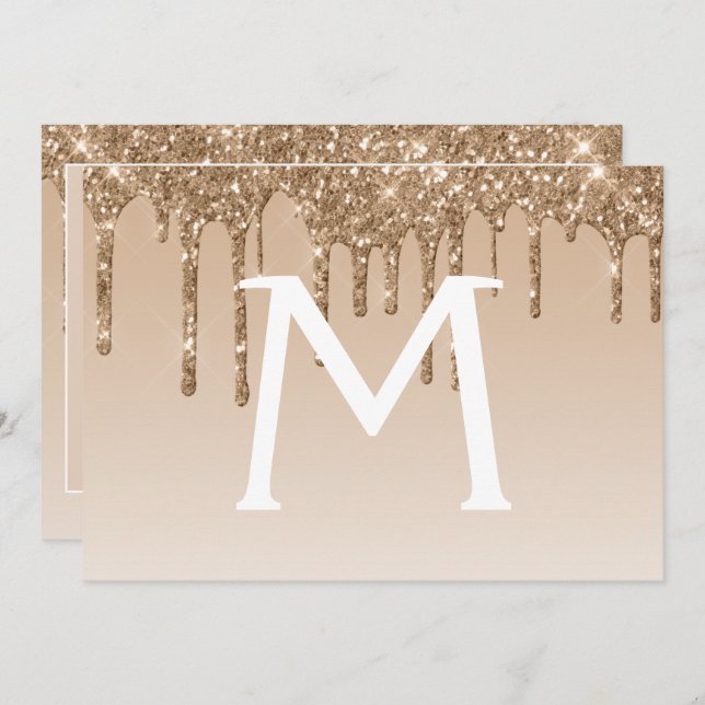 Convite Dourada Glitter Quinceanera Salve a Data (Frente/Verso)