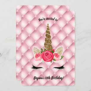 Convite Dourada Glitter & Rosas Rosa Festa de aniversário 