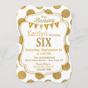 Convite Dourada Glitter Sparkle Sexta Aniversário