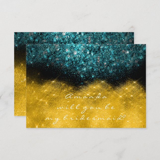 Convite Dourada Glitter Teal Ocean Confetti Wow Bridesmaid (Frente/Verso)