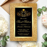 Convite Dourada Glitter Tiara Princesa Negra Doce Dezessei<br><div class="desc">Convide seus convidados com este elegante e doce convite de dezesseis,  com uma bela tiara,  em um fundo falso de brilho dourado. Basta adicionar os detalhes do seu evento neste modelo fácil de usar para torná-lo um convite de tipo único.</div>