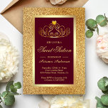 Convite Dourada Glitter Tiara Princess Burgundy Doce Dezes<br><div class="desc">Convide seus convidados com este elegante e doce convite de dezesseis,  com uma bela tiara,  em um fundo falso de brilho dourado. Basta adicionar os detalhes do seu evento neste modelo fácil de usar para torná-lo um convite de tipo único.</div>
