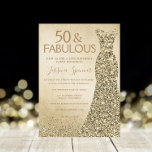 Convite Dourada Glitter Vestida Mulher 50ª Festa de aniver<br><div class="desc">Dourada Glitter Dress Womans 50ª Festa de aniversário 50 e Fabulosas Variações para o convite e itens correspondentes na nossa loja</div>