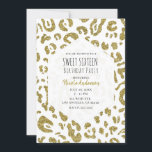 Convite Dourada Glitter White Cheetah Leopard Sweet 16 Par<br><div class="desc">personalizar para o seu evento</div>