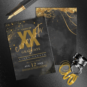 Convite Dourada Graduação de Abstrato de Linhas Finas ID