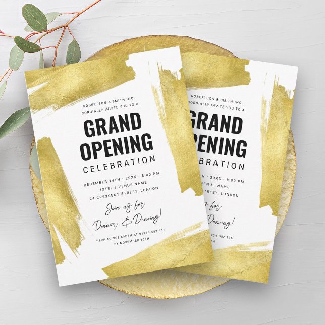 Convite Dourada Grande Abertura Corporativa Moderna (Modern Corporate Grand Opening Gold Invitation)