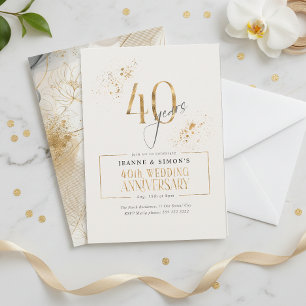 Convite Dourada Line Floral 40th Anniversário ID1169