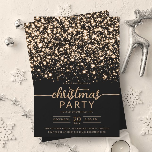 Convite Dourada Luxuriosa Winter Shiny Stars Company Xmas (Luxurious Gold Winter Shiny Stars Company Xmas Invitation)