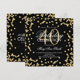 Convite Dourada luz Confetti aniversário de 40 anos branc