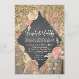Convite Dourada Madeira Floral Chalkboard Brunbble