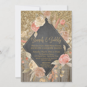 Convite Dourada Madeira Floral Chalkboard Brunbble