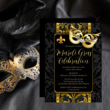 Dourada Máscara Vintage Black Damask Mardi Gras Pa