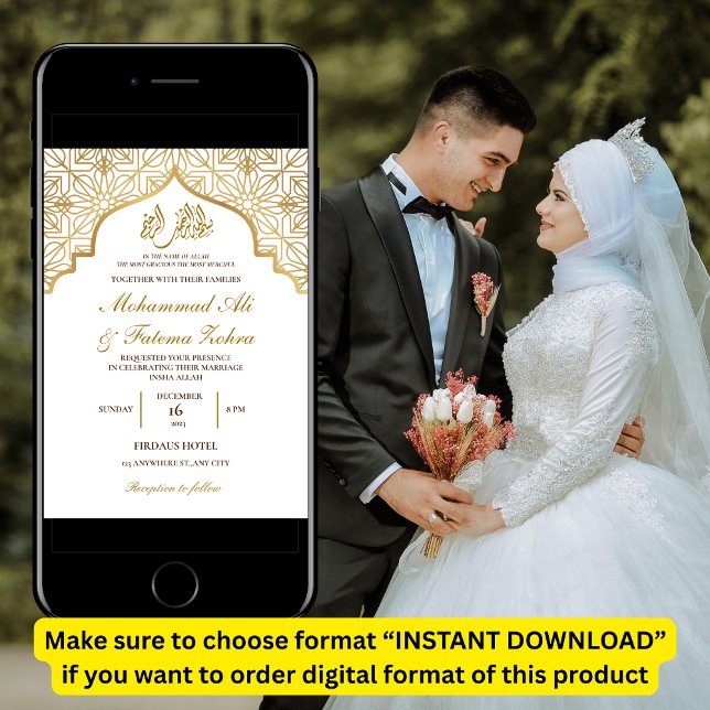 Convite Dourada Mesquita Elegância Casamento Muçulmano Nik (Criador carregado)