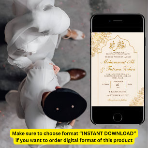 Convite Dourada Mesquita Floral Elegância Muçulmana Casame