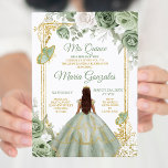 Convite Dourada Mis Quince Sage Green Quinceañera<br><div class="desc">Sage Green & Dourada Quinceañera Convite Mis Quince Anos,  15 Birthday, </div>