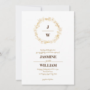 Convite Dourada moldura de monograma da crista botânica el