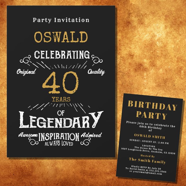 Convite Dourada Nascer Legendário Retro aniversário de 40  (For those celebrating their 40th birthday we have the ideal birthday party invitation)