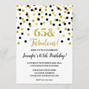Convite Dourada negra Confetti 65 e fabulosa