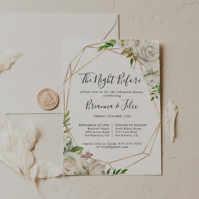 Convite Dourada Noite Geométrica de Peony Antes do Janto d (Criador carregado)