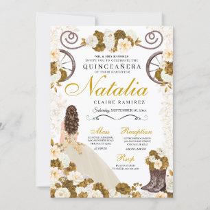 Convite Dourada Ocidental e Princesa do Marfim Quinceanera