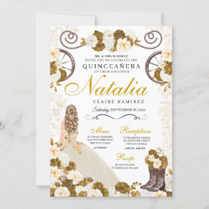 Convite Dourada Ocidental e Princesa do Marfim Quinceanera