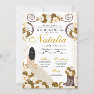 Convite Dourada Ocidental e Princesa do Marfim Quinceanera