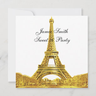 Convite Dourada Paris França Skyline #2 Sweet 16 SQ