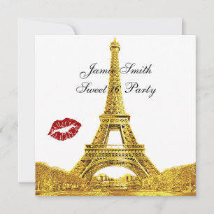 Convite Dourada Paris França Skyline Kiss #2 Sweet 16 SQ
