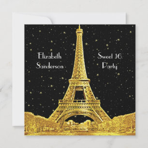 Convite Dourada Paris França Skyline nº 2 Bk Starry Sweet