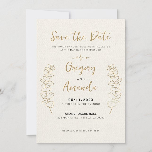 Convite Dourada Pintada à Mão Salva Quadro A Data (Frente)