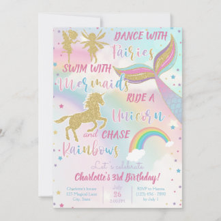 Convite Dourada poeira mágica Unicorn Fada de Fada de Milh