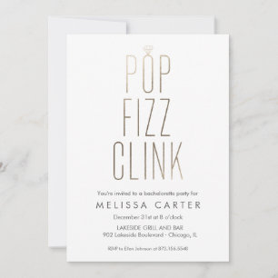 Convite Dourada Pop Fizz Clink Bachelorette Faux Foil