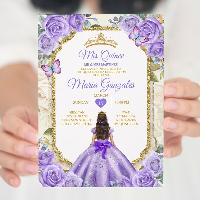 Convite Dourada Púrpura Mis Quince Lavanda 15 Anos Coroa (Criador carregado)