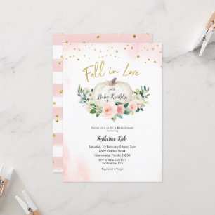 Convite Dourada queda de abóbora rosa no Chá de fraldas 