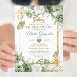 Convite Dourada Quinceañera Sage Borboleta Verde<br><div class="desc">Quinceañera Sage Green & Dourada Crown Mexicana Butterfly Convite Mis Quince 15 Anos,  16º aniversário</div>