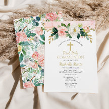 Dourada rosa Cruz Floral Primeira Santa Menina Com