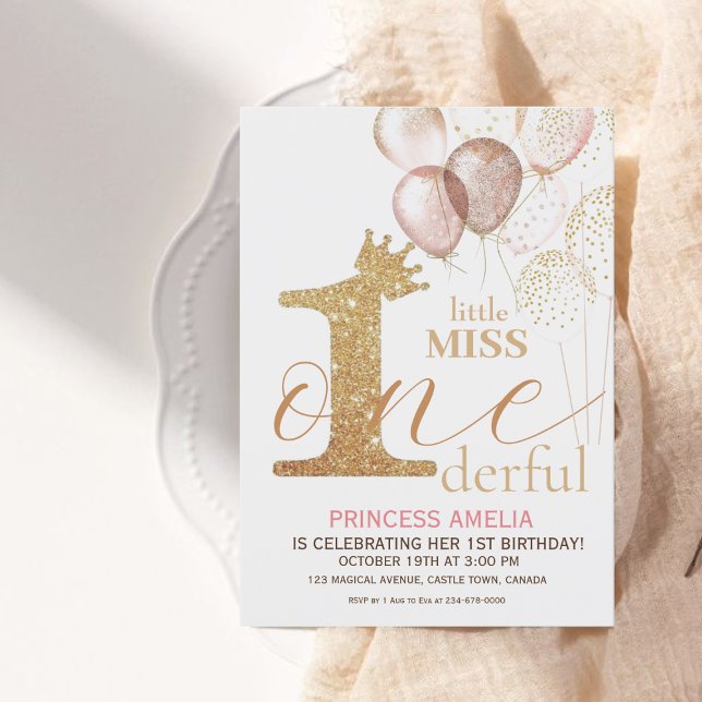 Convite Dourada rosa Festa de aniversário princesa primeir (Criador carregado)