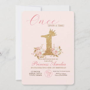 Convite Dourada rosa Festa de aniversário princesa primeir