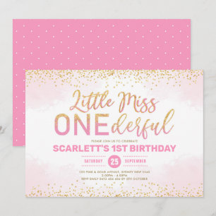Convite Dourada rosa Menina Maravilhosa primeiro aniversa
