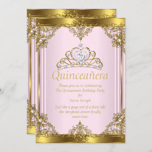 Convite Dourada rosa Pérola Branca Princesa Quinceanera 2