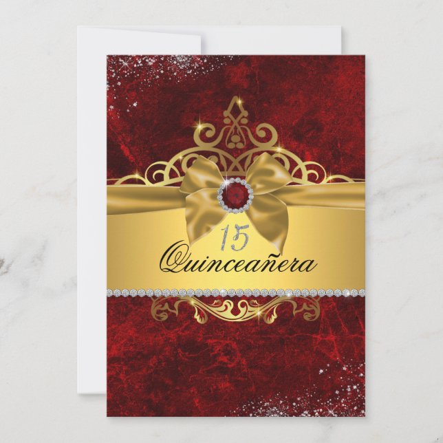 Convite Dourada Ruby Red Quinceanera Invite (Frente)