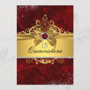 Convite Dourada Ruby Red Quinceanera Invite