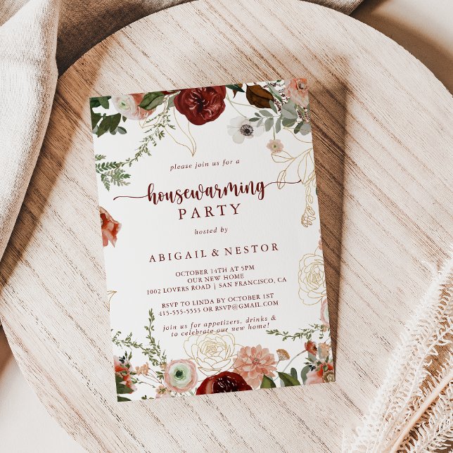 Convite Dourada Rustic Colorful Floral Housearming Party (Criador carregado)
