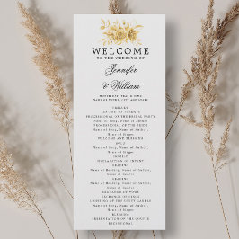 Convite Dourada Script Floral do Programa de Casamento Ele