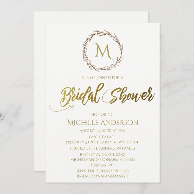 Convite Dourada, simples, faixa branca monográfica (Frente/Verso)