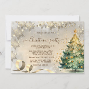 Convite Dourada Snowflakes Elegante Pine Tree Company